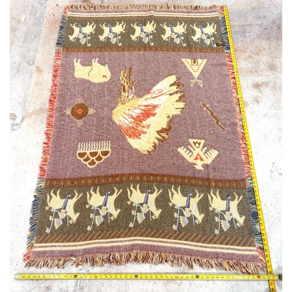 Vintage Native American Southwest Woven Throw Blanket Wall Tapestry Fringe 49x72